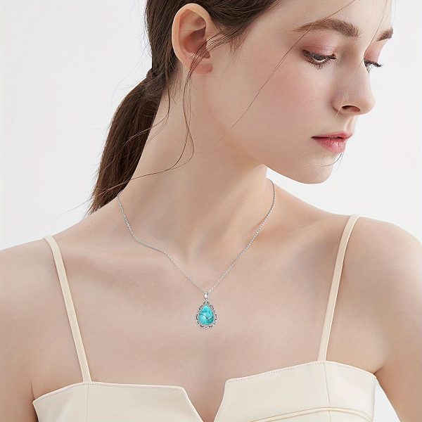 Turquoise Necklace 925 Sterling Silver Real Turquoise Gemstone Pendant Western Bohemian Jewelry For Women - Image 6