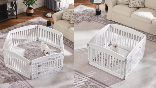 4 Panel/6 Panel Plastic Pet Playpen With Lockable Door And Non-Slip Bottom, 24 Inch High Durable Puppy Playpen Suitable For Small To Medium Pets, Portable Indoor Outdoor Puppy Pen, Lightweight Combination Dog Fence, Black/White - Image 11