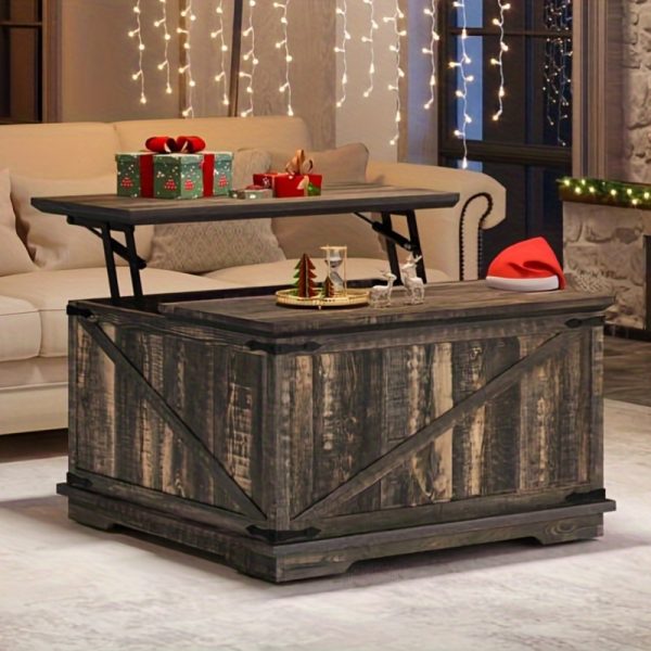 YINTATECH Lift- Top Square Coffee Table with Rustic Oak Finish - Image 3