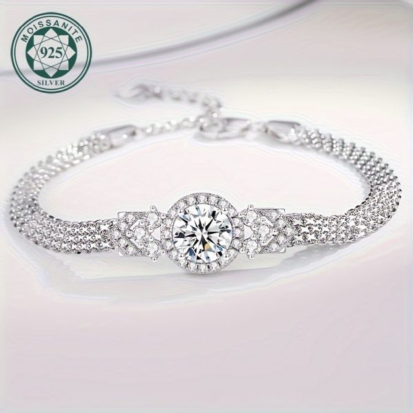 925 Silvery main stone, 2 carats, high-quality moissanite, simple and beautiful fashionable bracelet for men and women, suitable for wearing during engagement and wedding confessions, as a gift for friends, loved ones and family members - Image 2
