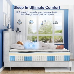 Suiforlun 14 Inch Hybrid Mattress, Gel Memory Foam Bed Mattress With 7-Zone Individual Pocket Spring For Lumbar Support & Edge Support, Motion Isolation, Euro Top, Medium-Firm For Side Sleeper, Back Sleeper, Stomach Sleeper