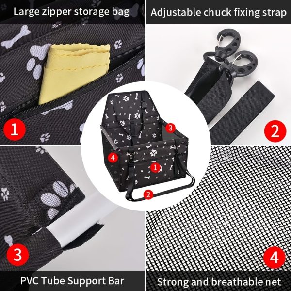 Dog Car Seat, Foldable Waterproof Car Seat Booster, Dog Car Nest, Portable Pet Booster Seat With Clip, Safety Leash And PVC Support Tube, Anti-collapse, Breathable Pet Car Hanging Bag, Pet Car Travel Nest Bag, Suitable For Small Dogs. - Image 8