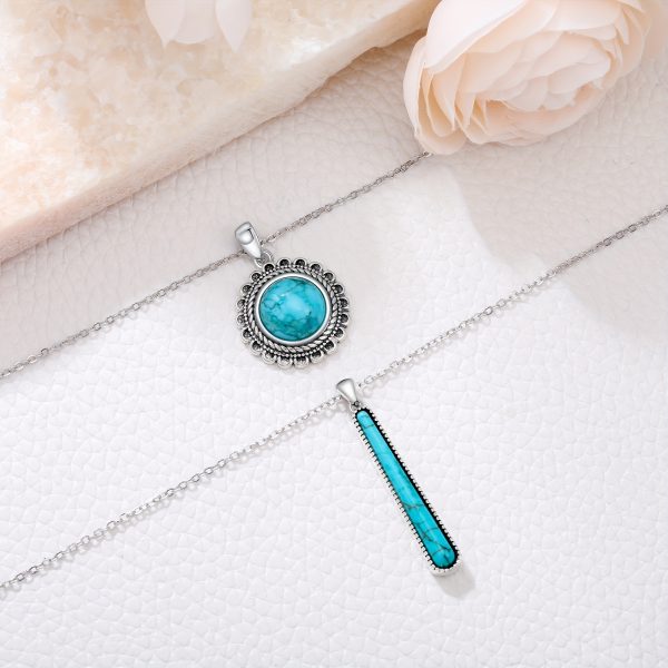 Turquoise Layered Necklace 925 Sterling Silver Real Gemstone Turquoise Pendant Boho Jewelry Gifts For Women - Image 5