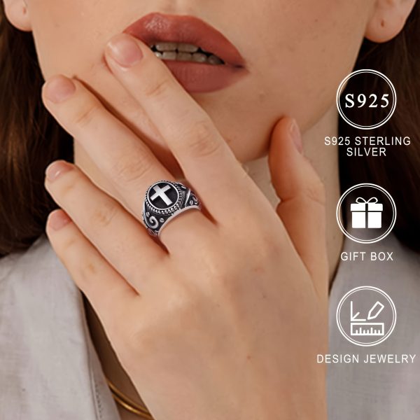 Vintage Style 925 Sterling Silver Cross Ring, Classic Religious Symbol Band, Hypoallergenic Nickel-Free, Unisex Inspirational Faith Ring, with Gift Box Included for Daily Wear & Gifting, Thanksgiving Holiday Gift - Image 4