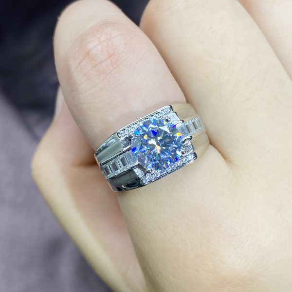 1pc of 925 Sterling Silvery Ring with GRA Certification, D Color VVS1, Classic Matte Finish, 3 Carat Men'S Moissanite Ring. - Image 4