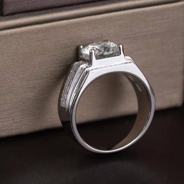 1pc of 925 Sterling Silvery Ring with GRA Certification, D Color VVS1, Classic Matte Finish, 3 Carat Men'S Moissanite Ring. - Image 6