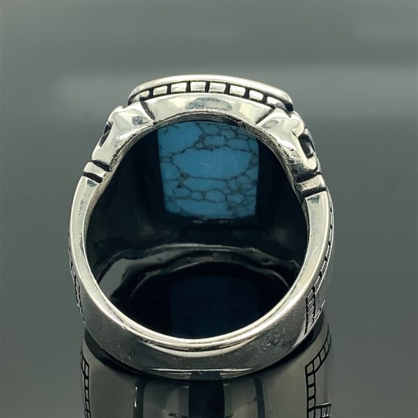 Vintage-Inspired Men's Turquoise Gemstone Ring - Handcrafted Alloy, Perfect Christmas Gift - Image 7