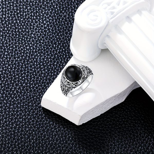 Vintage-Inspired Men's Black Onyx Sterling Silvery Ring - Handcrafted Gemstone Statement Piece, Perfect for Christmas Gift - Image 5