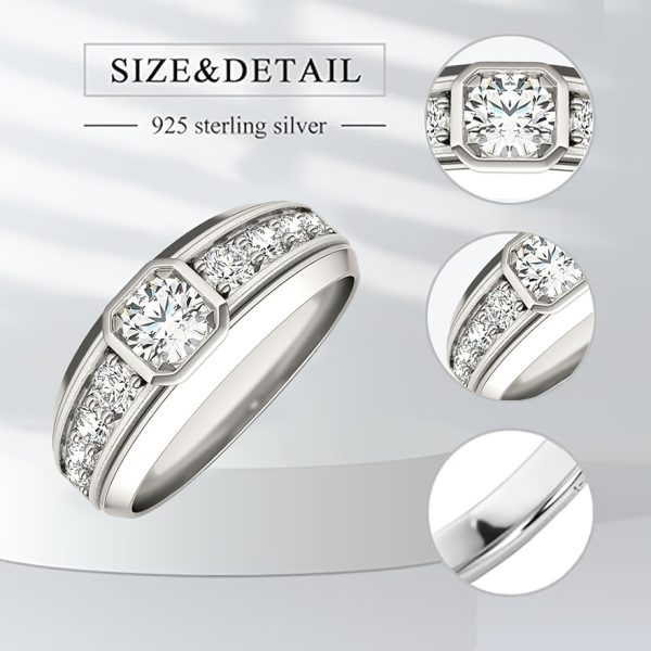 Wedding Rings For Men, Moissanite Eternity Engagement Band Brilliant D Color VVS1 Clarity Lab Created Diamond Ring With Solid S925 Sterling Silver - Image 4