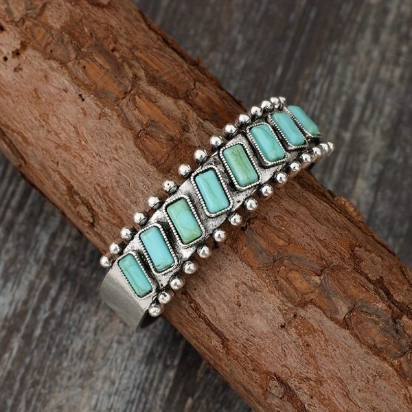 Timeless Retro Western Cuff Bracelet Set - Bold & Eye-Catching Boho Design with Genuine Turquoise Stones - Unique 8-Piece Collection for Unforgettable Style - Image 3