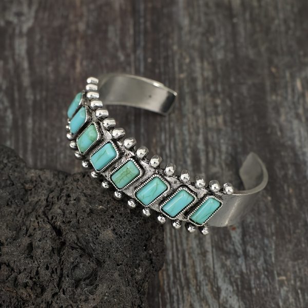 Timeless Retro Western Cuff Bracelet Set - Bold & Eye-Catching Boho Design with Genuine Turquoise Stones - Unique 8-Piece Collection for Unforgettable Style - Image 2