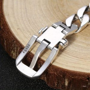 Stylish Men's 925 Sterling Silver Bracelet with Unique Belt Buckle Design, Hypoallergenic - Perfect for Couples, Silvery
