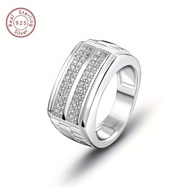 1pc Men'S Wide Ring, 925 Sterling Silvery, Inlaid With Double-row 20-cent Mosan Stone, Versatile Design Ring, Suitable For Daily Wear, Banquets, Engagement Weddings, Valentine'S Day/Father'S Day/Christmas/New Year, Etc., The Ring Weighs 0.35 oz. - Image 6