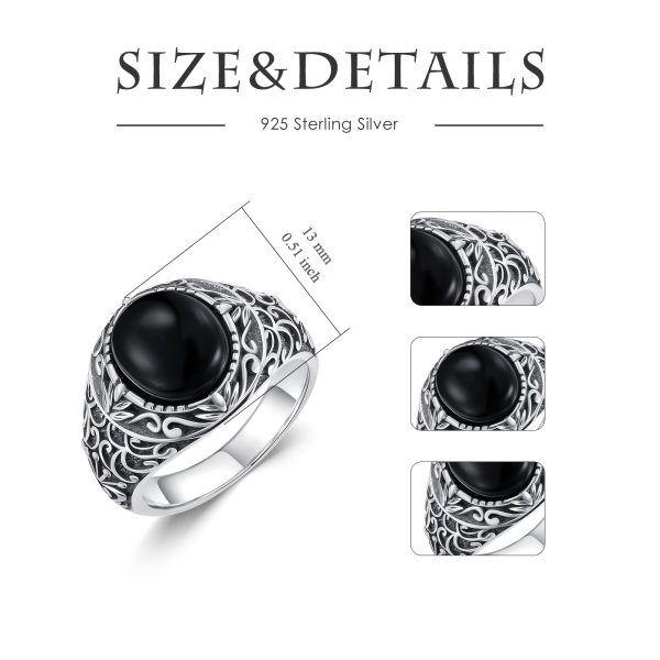Vintage-Inspired Men's Black Onyx Sterling Silvery Ring - Handcrafted Gemstone Statement Piece, Perfect for Christmas Gift - Image 4