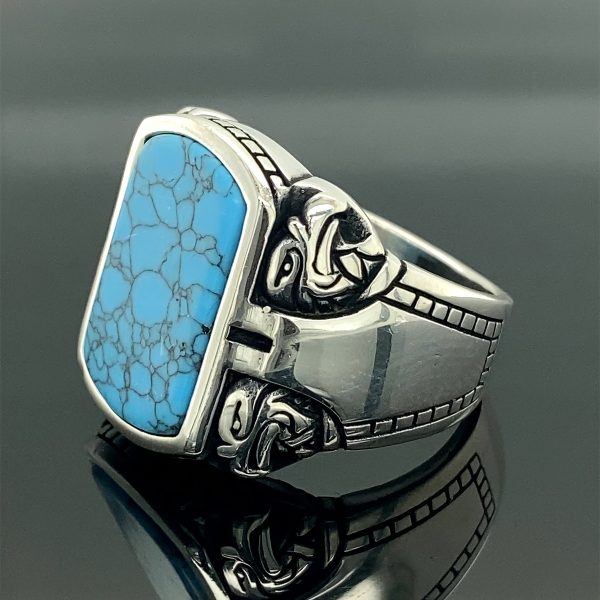 Vintage-Inspired Men's Turquoise Gemstone Ring - Handcrafted Alloy, Perfect Christmas Gift - Image 9