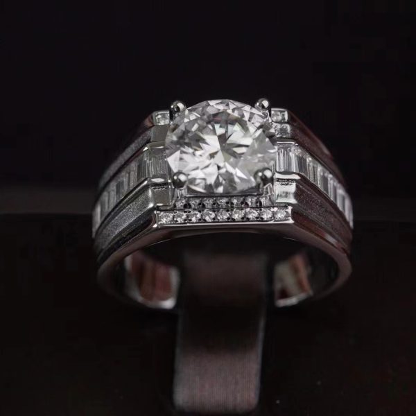 1pc of 925 Sterling Silvery Ring with GRA Certification, D Color VVS1, Classic Matte Finish, 3 Carat Men'S Moissanite Ring. - Image 11