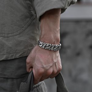 Vintage S925 Sterling Silver Men's Bracelet, Handcrafted Look, Adjustable Open Cuff Wristband, Latest Fashion, Woven, Unique