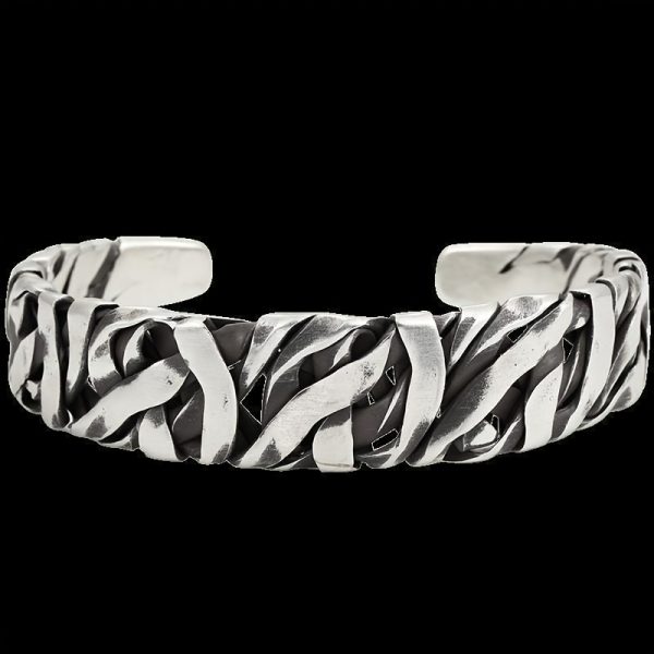 Vintage S925 Sterling Silver Men's Bracelet, Handcrafted Look, Adjustable Open Cuff Wristband, Latest Fashion, Woven, Unique - Image 3