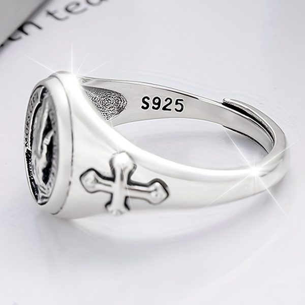 XKV Adjustable 925 Sterling Silver Ring with Divine Praying Hands Design, Gothic Style, White Golden Plated - Elegant Jewelry for Daily Wear, Gothic Style - Image 3
