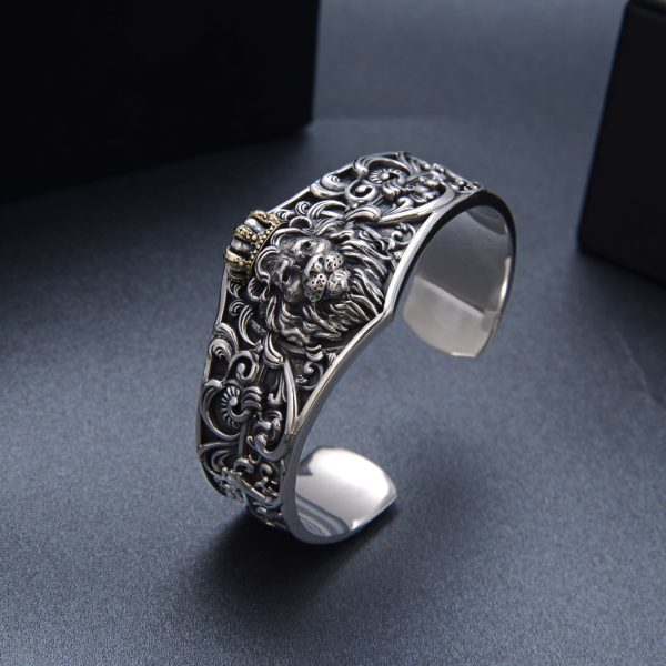 1pc Vintage Style S925 Sterling Silver Adjustable Cuff Bracelet, Lion Head Open Bangle, Fashionable All-Match, Ideal Men'S Gift, Hypoallergenic, Nickel-Free, Durable Jewelry - Image 5