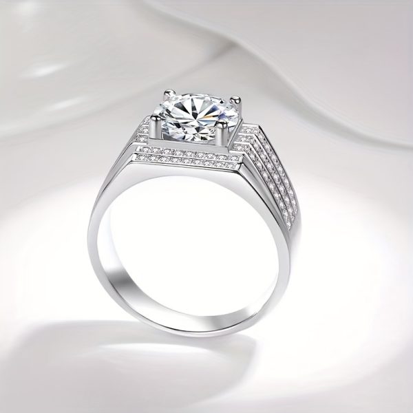 1pc S925 sterling silver set 3ct moissanite ring, unisex ring, silver weight: 10.1g | Gemstone Jewelry | Gifts for him | Gifts for her | Birthday | Weddings | Anniversary | Engagement | Street Hip Hop | - Image 4