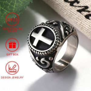 Vintage Style 925 Sterling Silver Cross Ring, Classic Religious Symbol Band, Hypoallergenic Nickel-Free, Unisex Inspirational Faith Ring, with Gift Box Included for Daily Wear & Gifting, Thanksgiving Holiday Gift