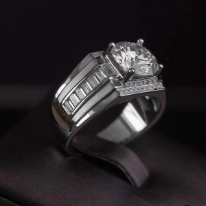 1pc of 925 Sterling Silvery Ring with GRA Certification, D Color VVS1, Classic Matte Finish, 3 Carat Men'S Moissanite Ring.