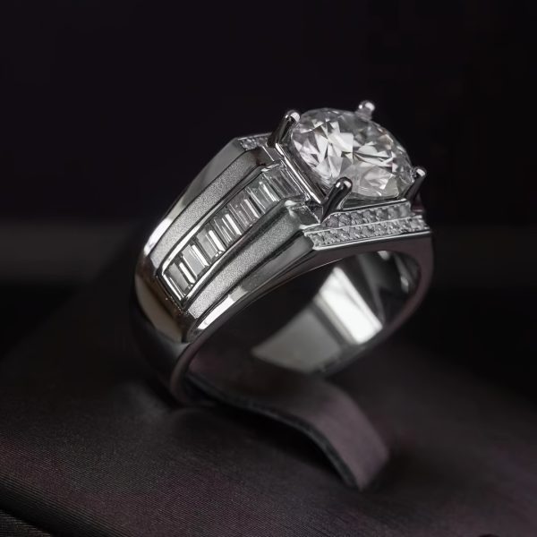 1pc of 925 Sterling Silvery Ring with GRA Certification, D Color VVS1, Classic Matte Finish, 3 Carat Men'S Moissanite Ring.
