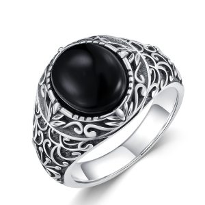 Vintage-Inspired Men's Black Onyx Sterling Silvery Ring - Handcrafted Gemstone Statement Piece, Perfect for Christmas Gift