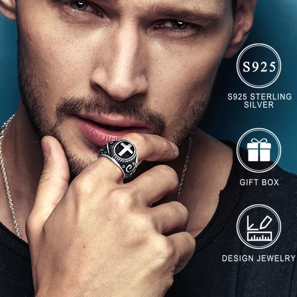 Vintage Style 925 Sterling Silver Cross Ring, Classic Religious Symbol Band, Hypoallergenic Nickel-Free, Unisex Inspirational Faith Ring, with Gift Box Included for Daily Wear & Gifting, Thanksgiving Holiday Gift - Image 6