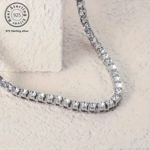 Natural Jewelry 1pc S925 Sterling Silver Natural Tennis Necklace Coed Necklace Gift For Him Gift For Her Birthday Wedding Gift Anniversary Gift Engagement Gift Graduation Gift Street Hip-hop Style