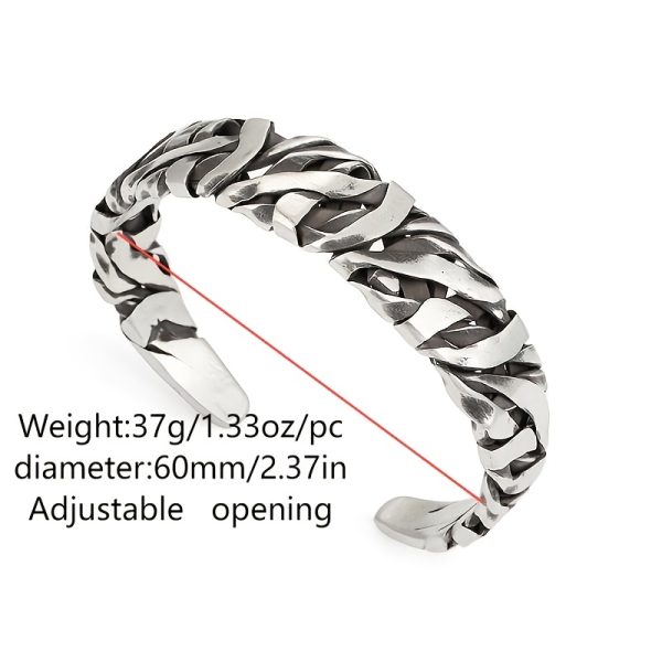 Vintage S925 Sterling Silver Men's Bracelet, Handcrafted Look, Adjustable Open Cuff Wristband, Latest Fashion, Woven, Unique - Image 2