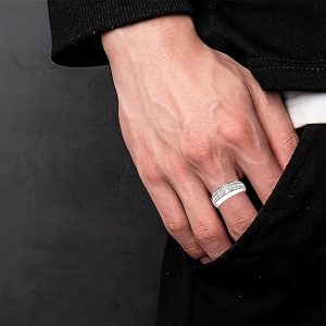 Wedding Rings For Men, Moissanite Eternity Engagement Band Brilliant D Color VVS1 Clarity Lab Created Diamond Ring With Solid S925 Sterling Silver