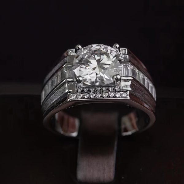1pc of 925 Sterling Silvery Ring with GRA Certification, D Color VVS1, Classic Matte Finish, 3 Carat Men'S Moissanite Ring. - Image 2
