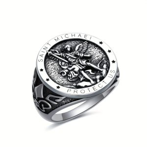 St Michael Pattern 925 Silver Ring For Men, Jewelry Gift