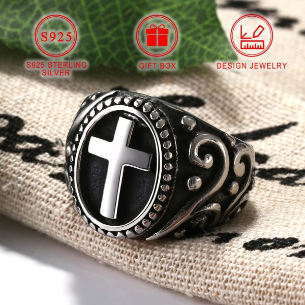 Vintage Style 925 Sterling Silver Cross Ring, Classic Religious Symbol Band, Hypoallergenic Nickel-Free, Unisex Inspirational Faith Ring, with Gift Box Included for Daily Wear & Gifting, Thanksgiving Holiday Gift - Image 7
