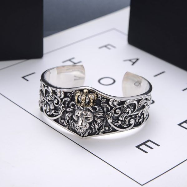 1pc Vintage Style S925 Sterling Silver Adjustable Cuff Bracelet, Lion Head Open Bangle, Fashionable All-Match, Ideal Men'S Gift, Hypoallergenic, Nickel-Free, Durable Jewelry - Image 4