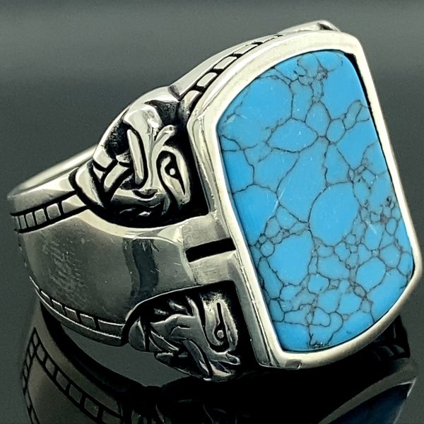 Vintage-Inspired Men's Turquoise Gemstone Ring - Handcrafted Alloy, Perfect Christmas Gift - Image 2