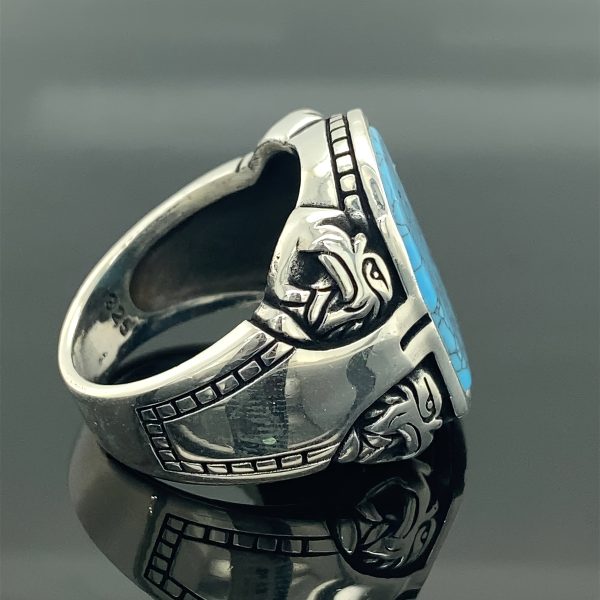 Vintage-Inspired Men's Turquoise Gemstone Ring - Handcrafted Alloy, Perfect Christmas Gift - Image 8