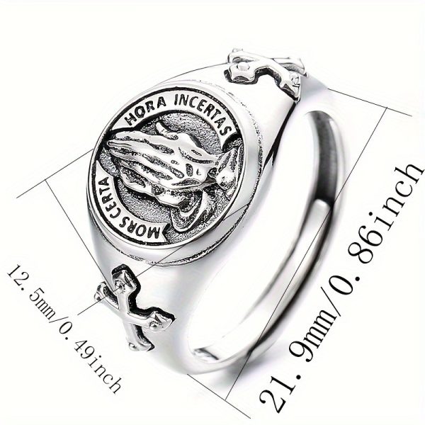 XKV Adjustable 925 Sterling Silver Ring with Divine Praying Hands Design, Gothic Style, White Golden Plated - Elegant Jewelry for Daily Wear, Gothic Style - Image 2