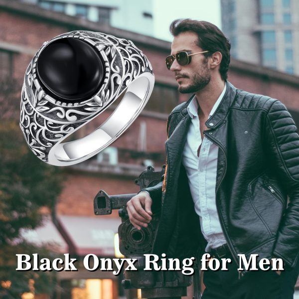 Vintage-Inspired Men's Black Onyx Sterling Silvery Ring - Handcrafted Gemstone Statement Piece, Perfect for Christmas Gift - Image 3