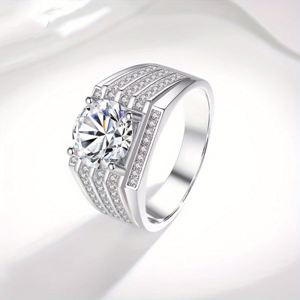 1pc S925 sterling silver set 3ct moissanite ring, unisex ring, silver weight: 10.1g | Gemstone Jewelry | Gifts for him | Gifts for her | Birthday | Weddings | Anniversary | Engagement | Street Hip Hop | - Image 2