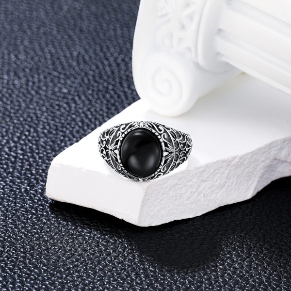 Vintage-Inspired Men's Black Onyx Sterling Silvery Ring - Handcrafted Gemstone Statement Piece, Perfect for Christmas Gift - Image 6