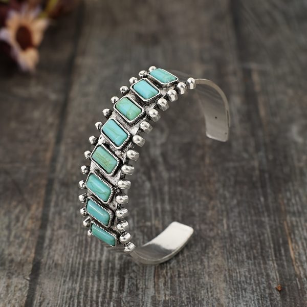 Timeless Retro Western Cuff Bracelet Set - Bold & Eye-Catching Boho Design with Genuine Turquoise Stones - Unique 8-Piece Collection for Unforgettable Style - Image 4