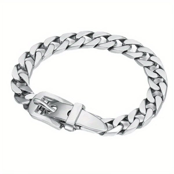 Stylish Men's 925 Sterling Silver Bracelet with Unique Belt Buckle Design, Hypoallergenic - Perfect for Couples, Silvery - Image 6