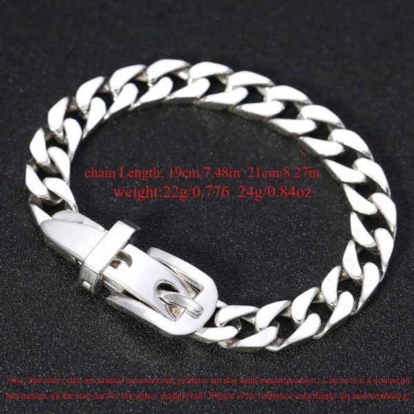 Stylish Men's 925 Sterling Silver Bracelet with Unique Belt Buckle Design, Hypoallergenic - Perfect for Couples, Silvery - Image 3