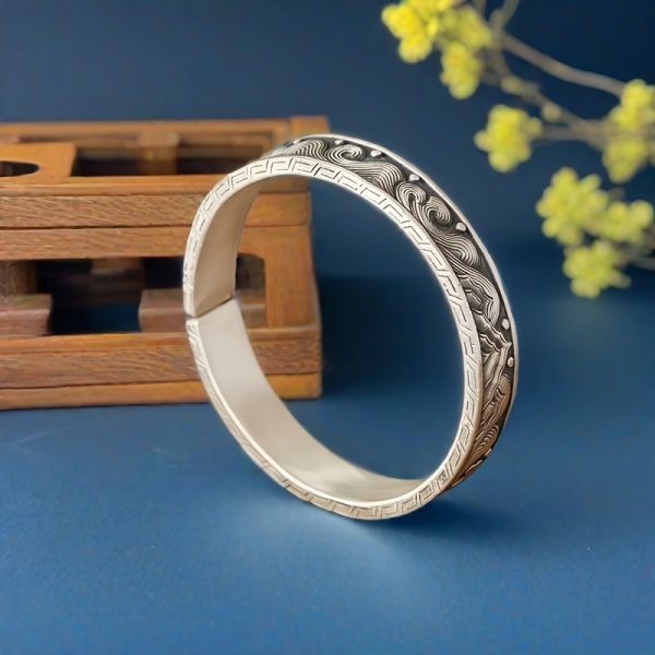 1pc 999 Sterling Silver Men'S Bracelet - Cool and Handsome Adjustable Open Cuff Bangle, 66g/2.32oz, Ideal Gift for Boyfriend or Father - Image 3