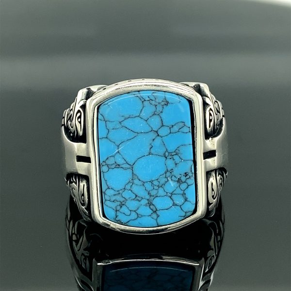 Vintage-Inspired Men's Turquoise Gemstone Ring - Handcrafted Alloy, Perfect Christmas Gift - Image 6