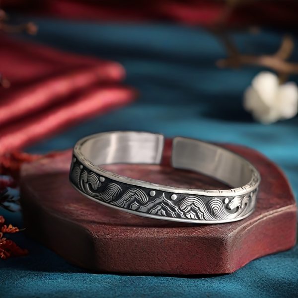1pc 999 Sterling Silver Men'S Bracelet - Cool and Handsome Adjustable Open Cuff Bangle, 66g/2.32oz, Ideal Gift for Boyfriend or Father - Image 8