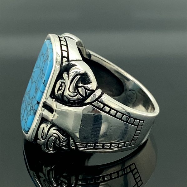 Vintage-Inspired Men's Turquoise Gemstone Ring - Handcrafted Alloy, Perfect Christmas Gift - Image 10